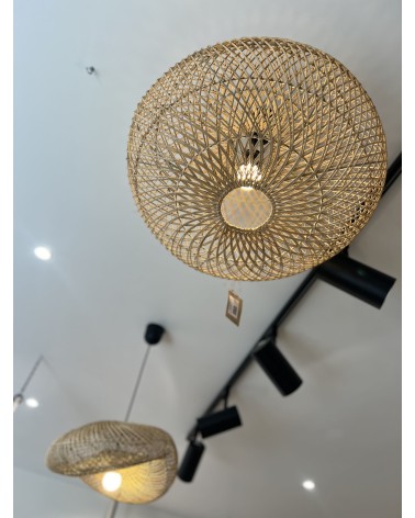 Lustre suspension rotin rond